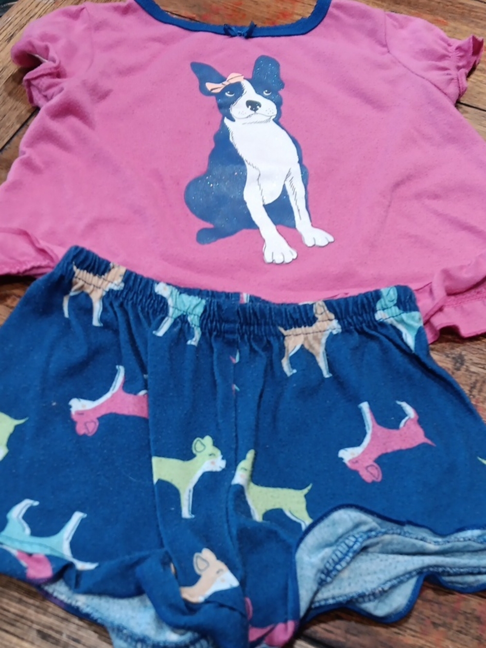 Carters Pink , Navy Trim Top with Puppy And Bottoms Pajamas.